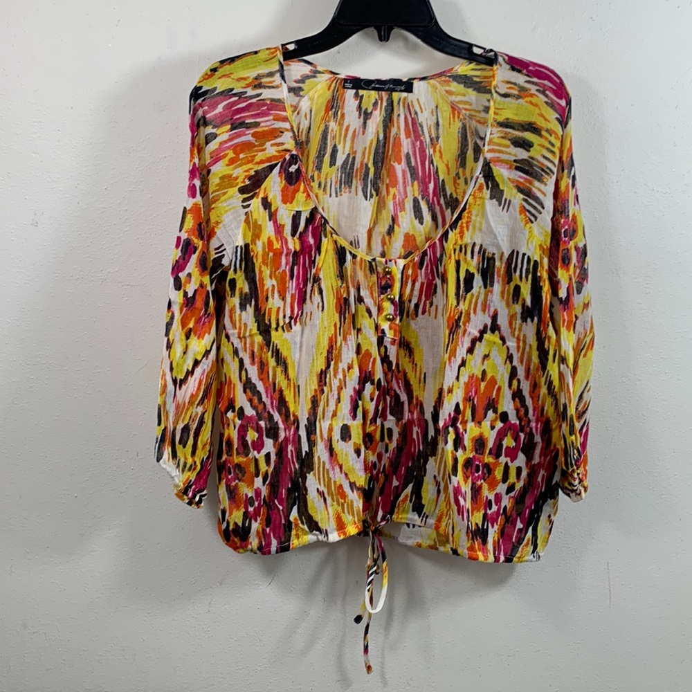Patterson J Kincaid Originals Peasant Top Womens Size S Animal Print Sheer